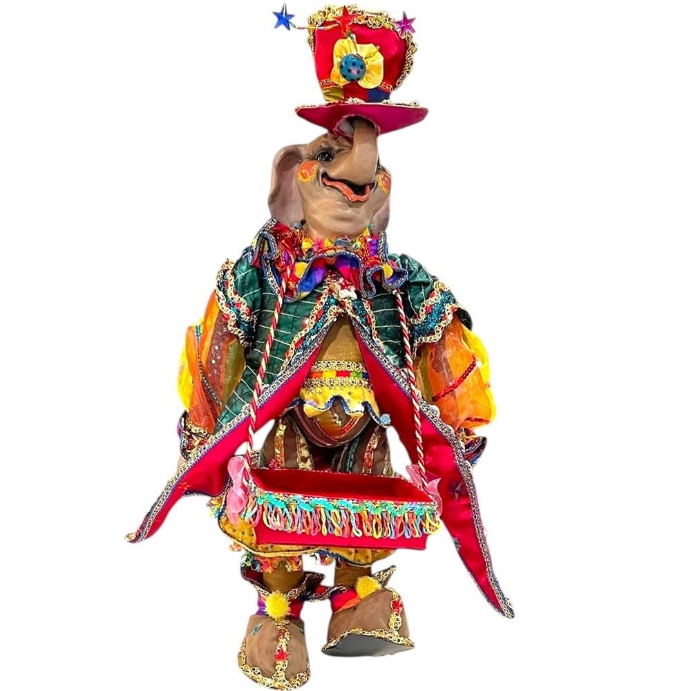 Wayne Kleski Circus Elephant Posable Large 26” Vibrant Colors Red Green Yellow